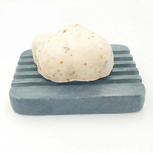 Grey soapstone tray / soap dish, with grooves